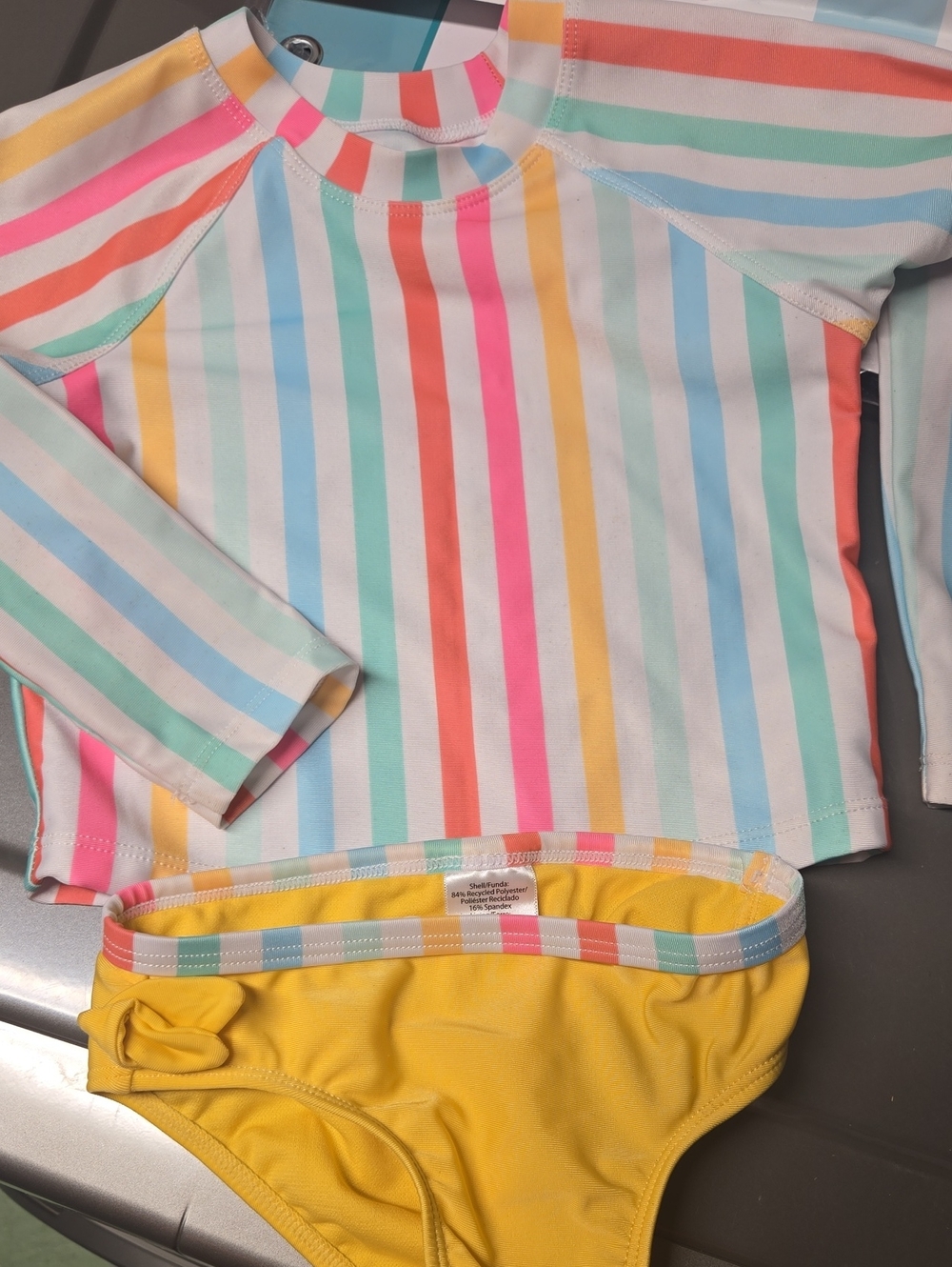 Girl Long Sleeve Stripe Rash Guard & Yellow Bikini Bottom Set